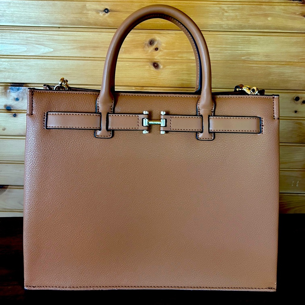 Halston Jerry Embossed Pebble Top Zip Satchel - Brown